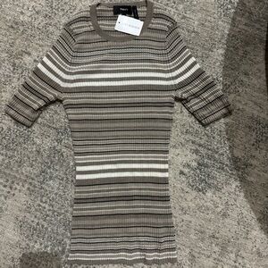 Theory Taupe and Black Striped Sweater